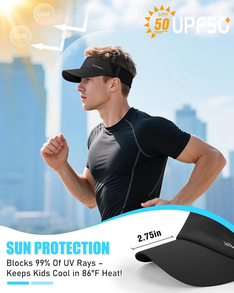 YANIKY Sports Sun Visor Hats for Women Men Lightweight Breathable Cooling Stretchy Visors Foldable UPF 50+ for Running Tennis Golf - Image 2